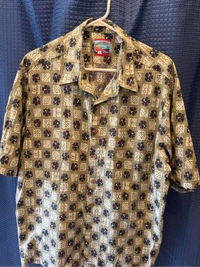 Reyn spooner Joe Kealoha Olive and Black Floral Geometric Camp Shirt